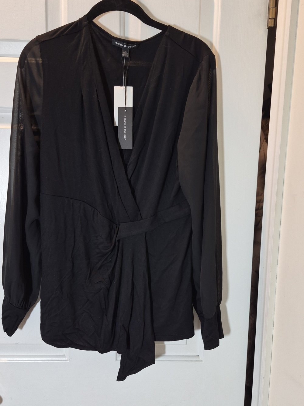 Cable & Gauge Black Wrap Look Top Sheer Sleeves